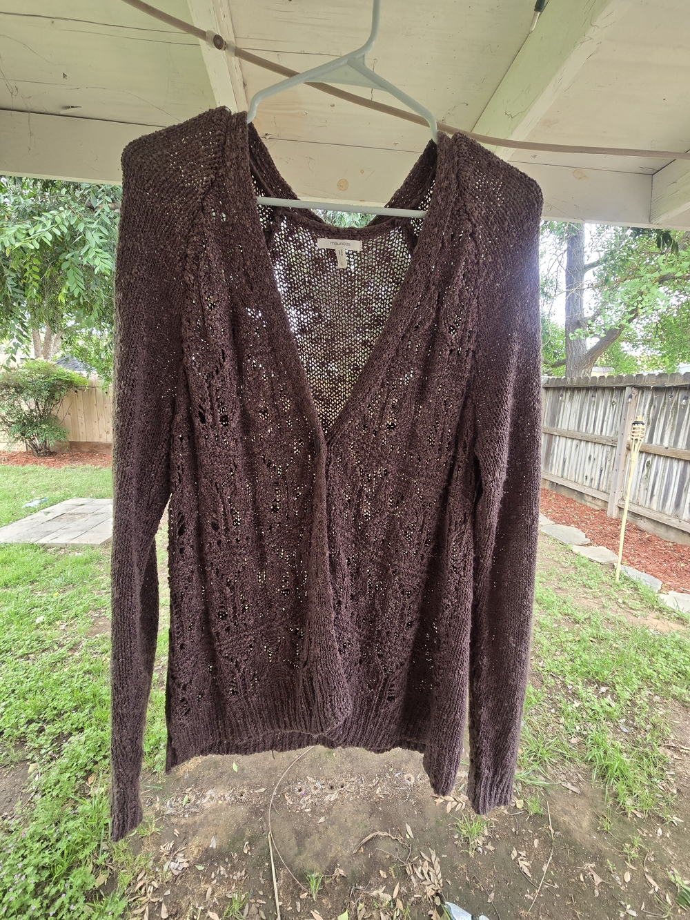 Brown Open-Knit Hooded Women's Sweater Maurices
